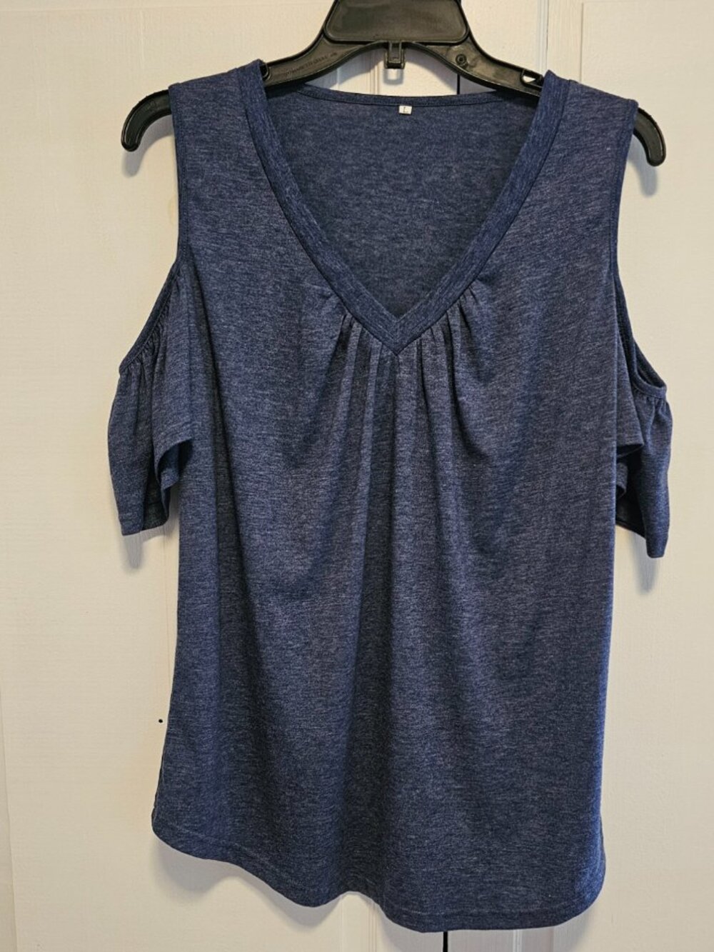 Blue Heathered Cold-Shoulder Top